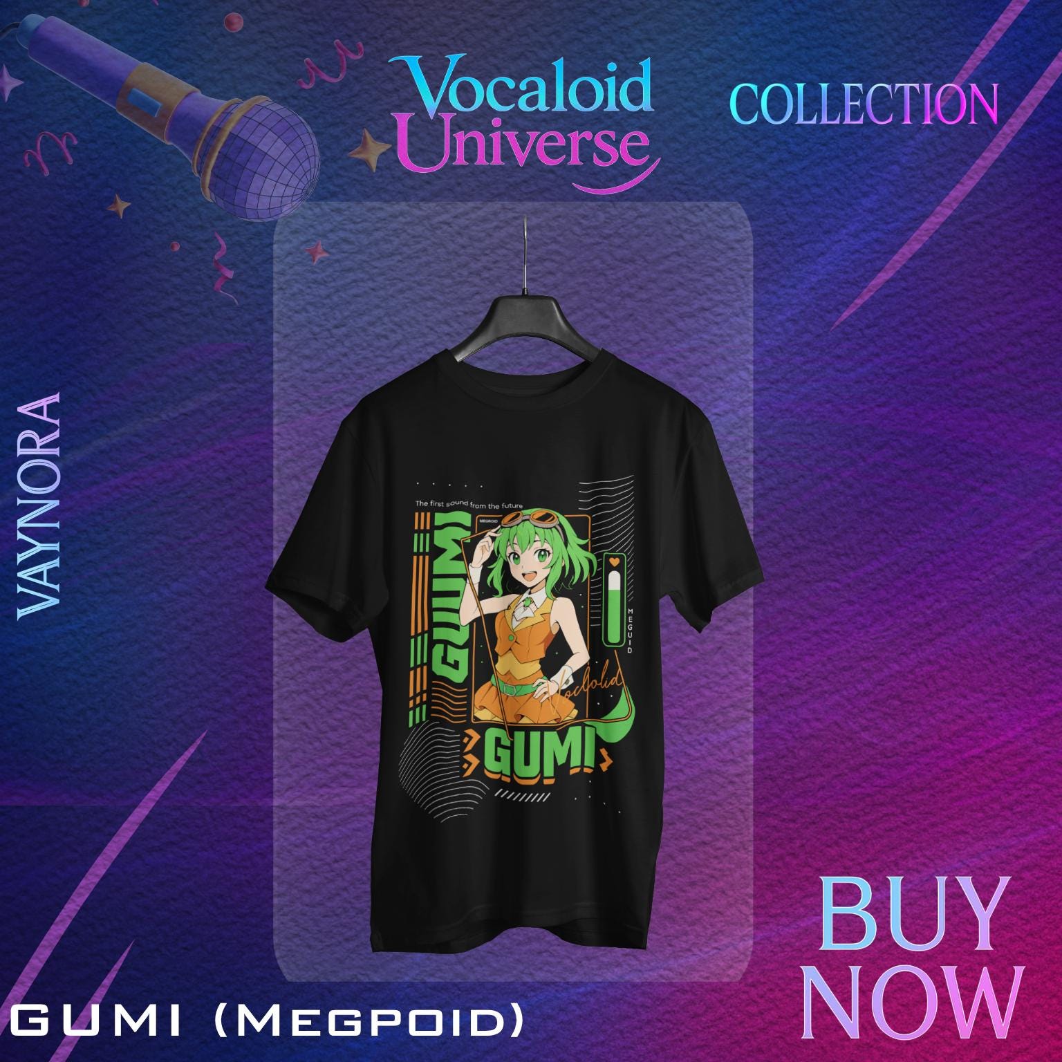 GUMI Vocaloid T-shirt – Megpoid Anime Music Tee – Hatsune Miku