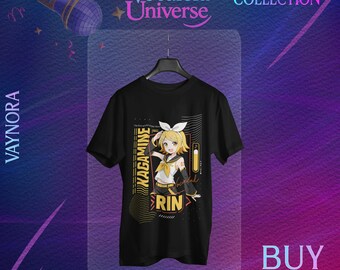 Kagamine Rin Vocaloid T-Shirt – Hatsune Miku Universe Tee – Cute Anime Girl Music Shirt – Vocaloid Gift for J-Pop Fans