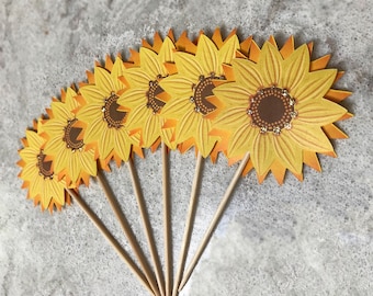 12 Sunflower cupcake toppers/picks