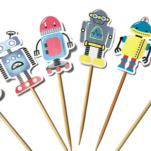 Robot cupcake toppers/picks set of 12