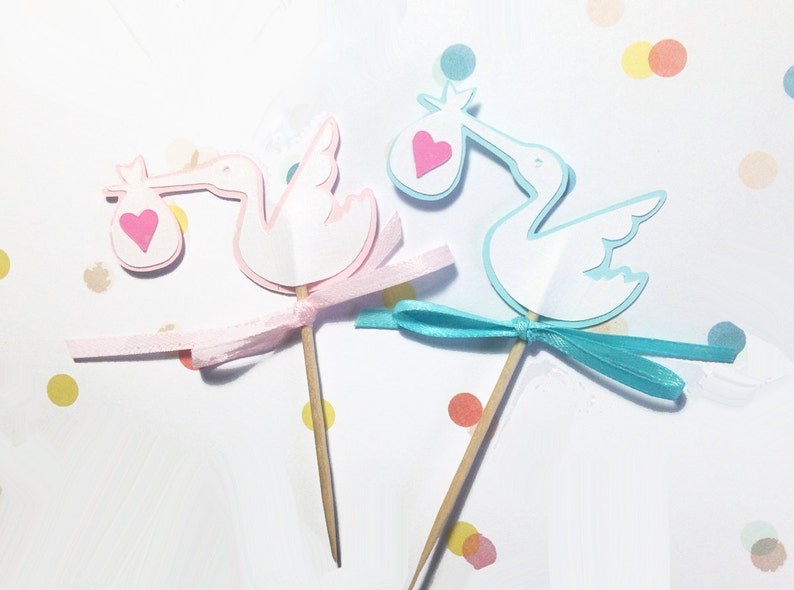 Stork cupcake topper picks baby celebration image 1