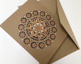 3 paper cut wooden plate design cards