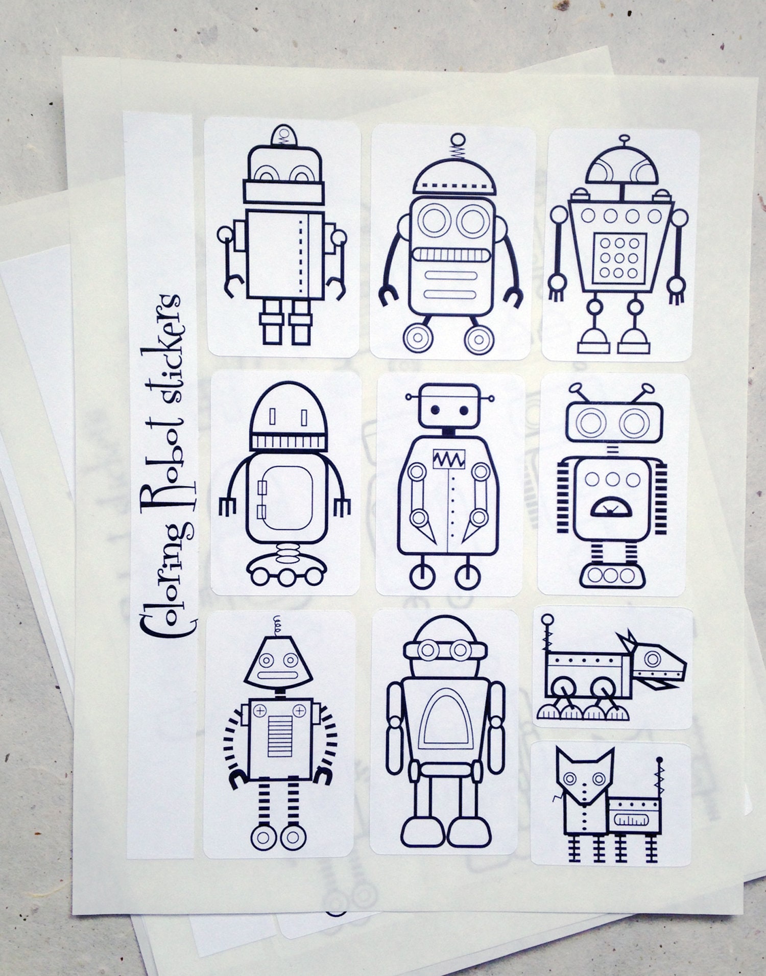 Robot coloring stickers
