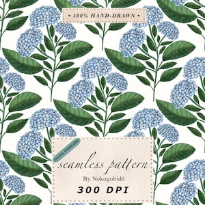 Papier numérique Hortensia Bleu,Seamless Pattern Floral,Blue Hydrangea Digital Paper, Sublimation PNG,Scrapbooking Print,Toile de Jouy Style