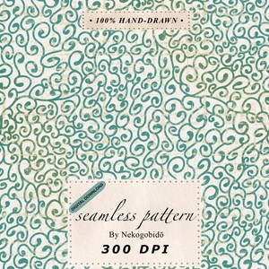 Motif Volutes Plante Asiatique Seamless-Illustration Zen Aquarelle Vert PNG pour Tissu au Mètre,Sublimation et Scrapbooking-Design Arabesque