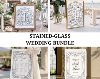 Wedding Sign Bundle, Wedding Welcome Sign, Wedding Stationary, Seating Chart Sign, Stained Glass Table Numbers, Custom Wedding Sign,