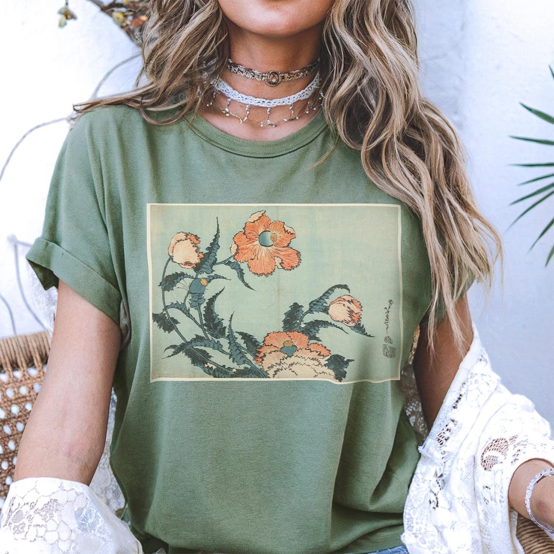 Hokusai Poppies T-shirt: Bohemian Fine Art Unisex Tee - Etsy