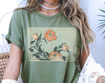 Hokusai Poppies T-Shirt: Bohemian Fine Art Unisex Tee