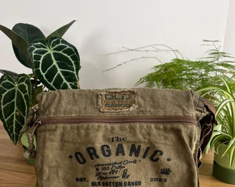 Handmade Vintage Canvas Messenger Bag, Eco-Friendly Khaki Laptop Satchel