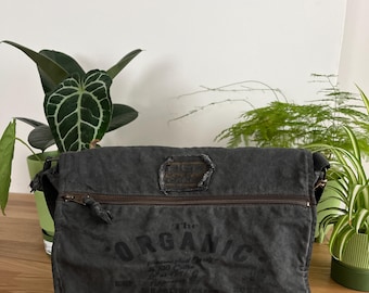 Handmade Vintage Canvas Crossbody Bag, Eco Friendly Laptop Messenger