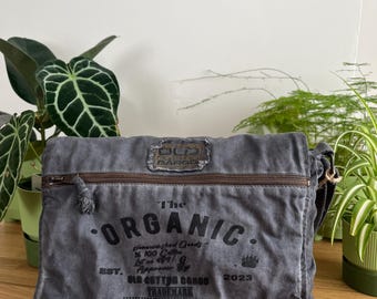 Handmade Vintage Canvas Messenger Bag, Old Cotton Cargo, Unisex Laptop Satchel