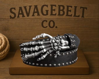 Skeleton Hand Vegan Leather Studded Belt – Y2K Gothic Punk Fashion
