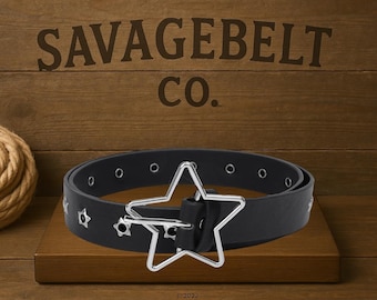 Y2K Goth Star Buckle Black Belt: Punk Rivet Belt