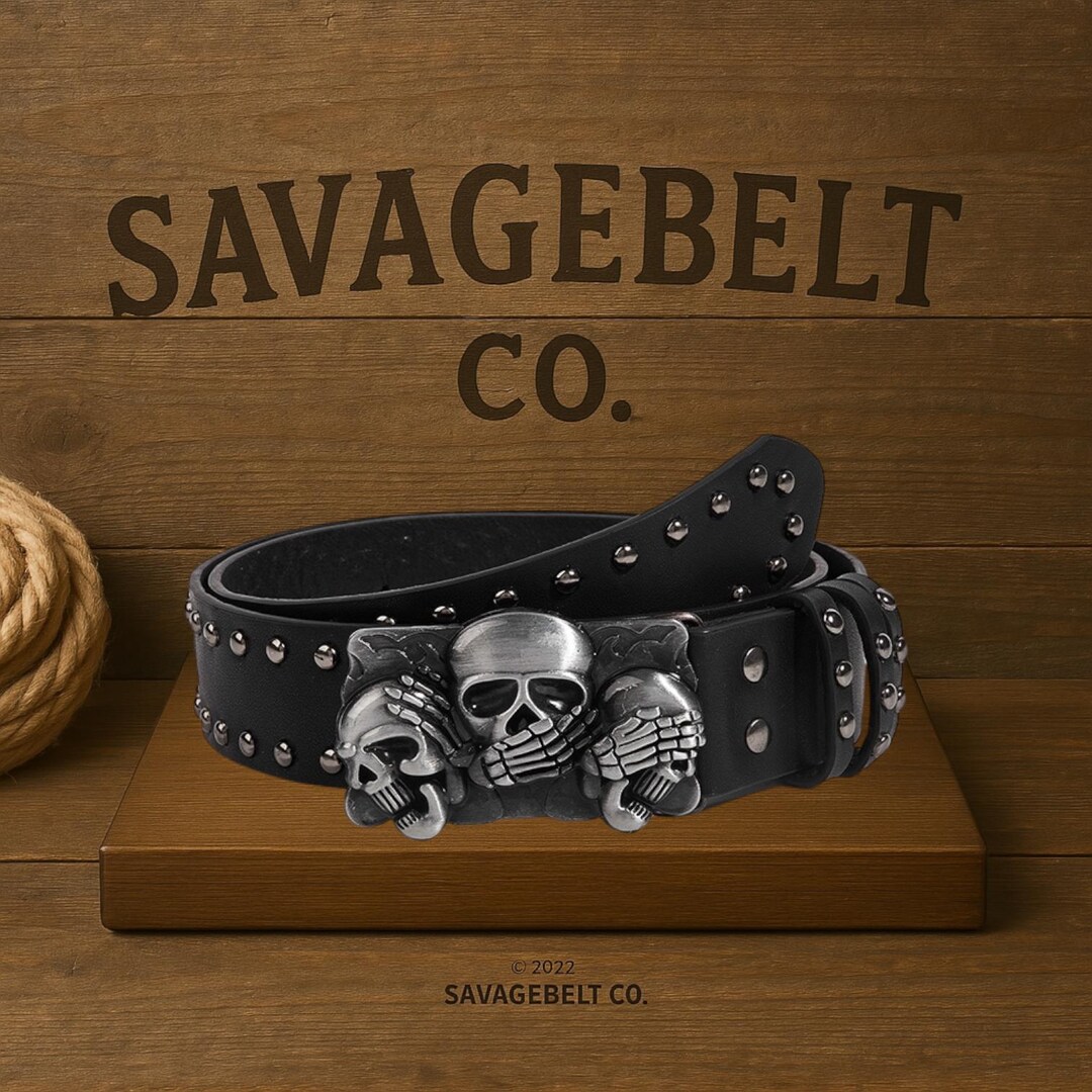 Gothic Skull Studded Belt – Punk Rocker Y2K Fashion  display picture 3