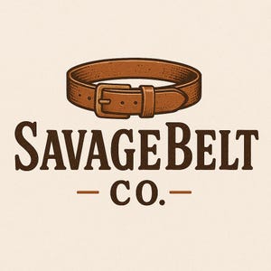 May include: A brown leather belt with a metal buckle. The text "SAVAGE BELT CO." is below the belt.