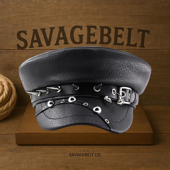 Spiked Studded Leather Cadet Hat, Punk Gothic Biker Cap - Etsy