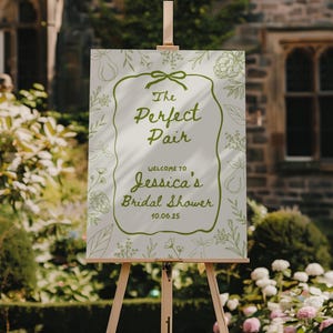 La paire parfaite de plaque de bienvenue pour la douche nuptiale, une plaque de bienvenue modifiable parfait poire, thème de la douche nuptiale poire verte, modèle de toile