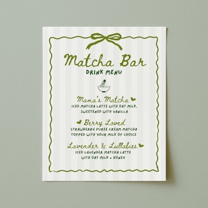 Matcha Menu | Editable Template | Printable Matcha Bar Menu Sign | Home Cafe | Cafe Bebe Theme | She Found Her Perfect Matcha