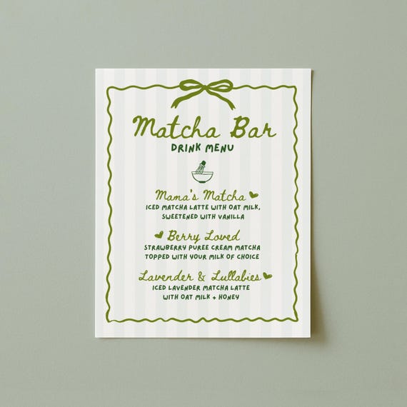 Matcha Menu | Editable Template | Printable Matcha Bar Menu Sign | Home Cafe | Cafe Bebe Theme | She Found Her Perfect Matcha