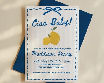 Invitación para Baby Shower "Ciao Bambino/Bambina", Invitación para Baby Shower Italiano, Brunch para Bebés, Plantilla de Canva, Tema Italia (Descarga instantánea)