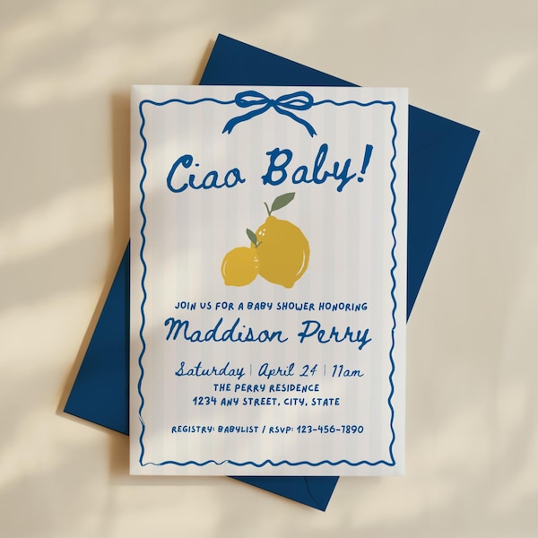 Ciao Baby Shower Invite, Ciao Bambino/Bambina, Italian Baby Shower Invitation, Baby Brunch, Canva Template, Italy Theme Instant Download