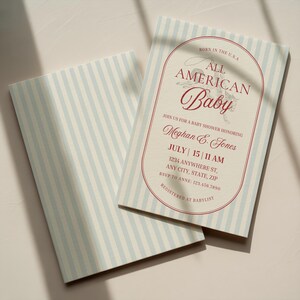 All-American Baby Shower Invite, Fourth of July Theme, Vintage Americana, Editable Template