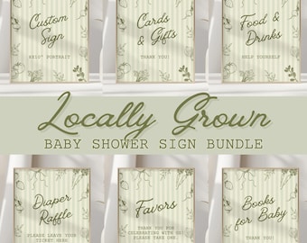 Locally Grown Baby Shower Table Signs Bundle, Farmer's Market Theme Baby Shower Printable Decor, Editable Canva Template, Digital Download