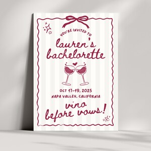 Vino Before Vows Bachelorette Party Invite Editable Template