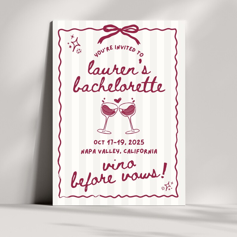 Vino Before Vows Bachelorette Party Invite Editable Template