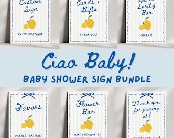 Ciao Baby Shower Sign Bundle, Ciao Bambino/Bambina, Italian Baby Shower Signs, Editable Printable Template, Italy Theme Instant Download