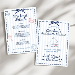 Coastal Bachelorette Invitation & Itinerary Template: Last Toast on the Coast Theme (Editable Canva Template)