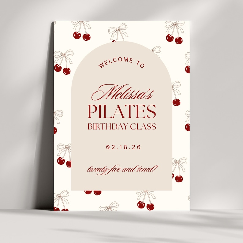 Trendy Aesthetic Pilates Birthday Class Welcome Poster