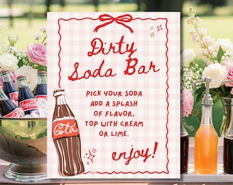 Dirty Soda Bar Table Sign, She's Ready to Pop Baby Shower Sign, Soda Pop Theme Party Decorations, Editable Canva Template, Instant Download