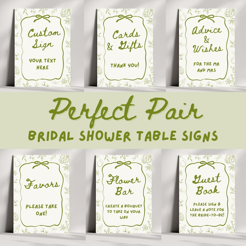 The Perfect Pair Bridal Shower Table Sign Bundle