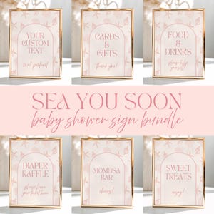 Sea You Soon Baby Shower Table Sign Bundle, She'll Be Here Soon Seashell Theme, Coastal Baby Shower Decor, Editable Canva Template