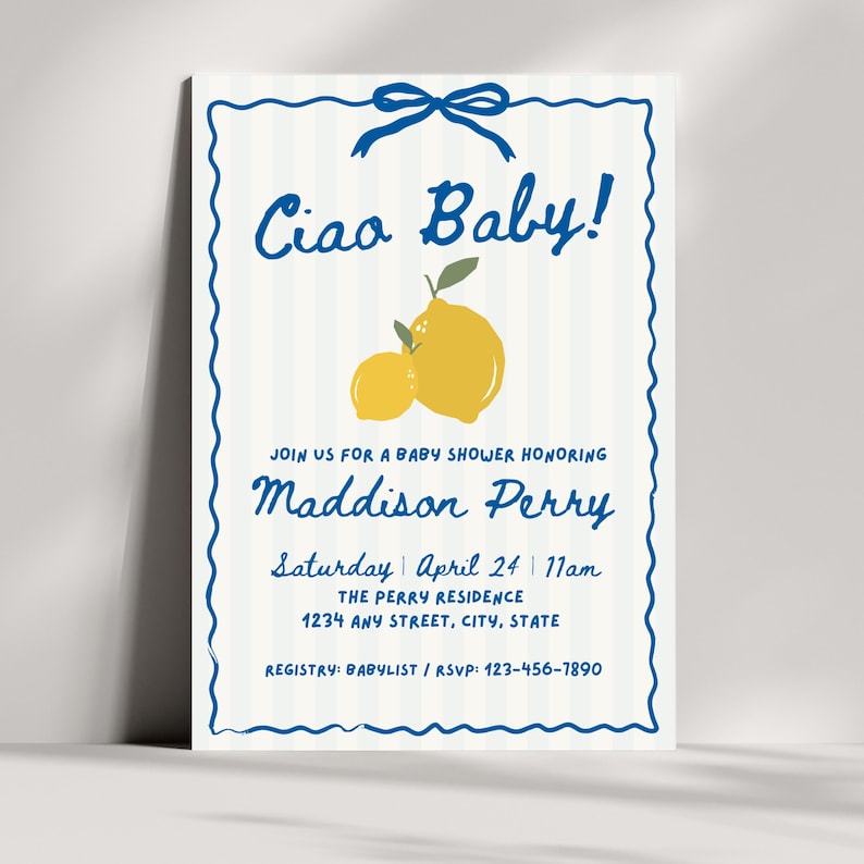'ciao baby' italian theme baby shower invite