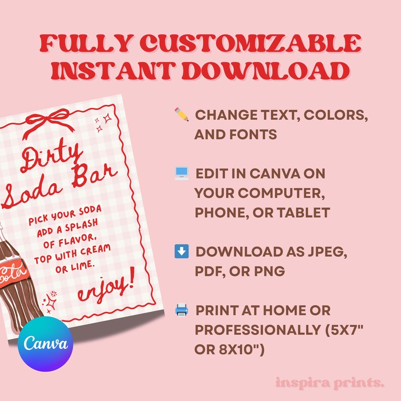 Dirty Soda Table Sign Instant Download Canva Template
