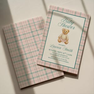 Polo Ralph Lauren Girl Baby Shower Bundle: Pink Plaid Theme Invite