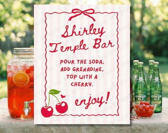 Shirley Temple Bar Sign, Shirley Temple Station Printable Table Sign, Cherry Party Theme, Editable Template, Digital Download
