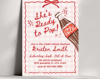 She's Ready to Pop Baby Shower Invite, Soda Pop Baby Shower Theme Invitation, Cola Baby Shower, Editable Canva Template, Instant Download