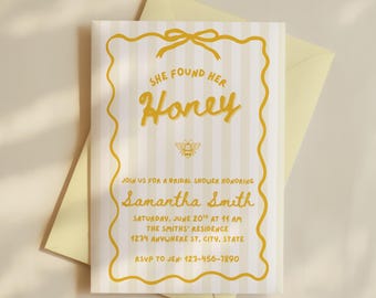 Elle a trouvé son faire-part de douche nuptiale jaune beurre de miel : thème bourdon (modèle de toile modifiable)