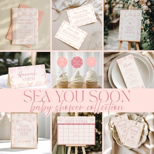 Sea You Soon Baby Shower Invite, Pink Seashell Coastal Theme, Beach Baby Girl Shower, Editable Canva Template, Digital Download image 7