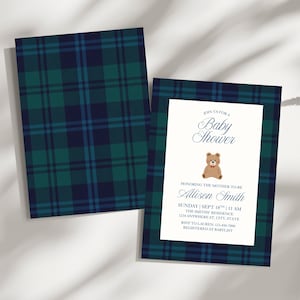 Ralph Lauren Baby Shower Invite, Plaid Baby Boy Shower Invitation, Polo Bear Baby Shower Digital Invite, Editable Canva Template