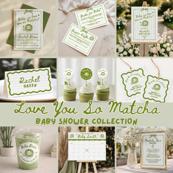 Matcha Baby Shower Invite Bundle, Love You So Matcha Theme Invite, Welcome Sign and Decor, Gender Neutral Shower, Editable Template