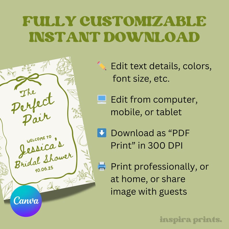 The Perfect Pair Bridal Shower Welcome Sign Canva Template