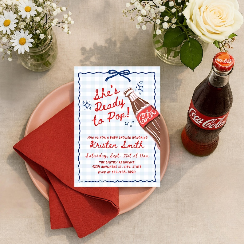 Blue She's Ready to Pop Baby Shower Invitation