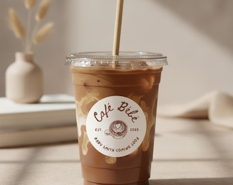 Cafe Bebe Baby Shower Circle Label Stickers, Coffee Themed Thank You Favor Gift Tags, Baby is Brewing Cupcake Toppers, Editable Template