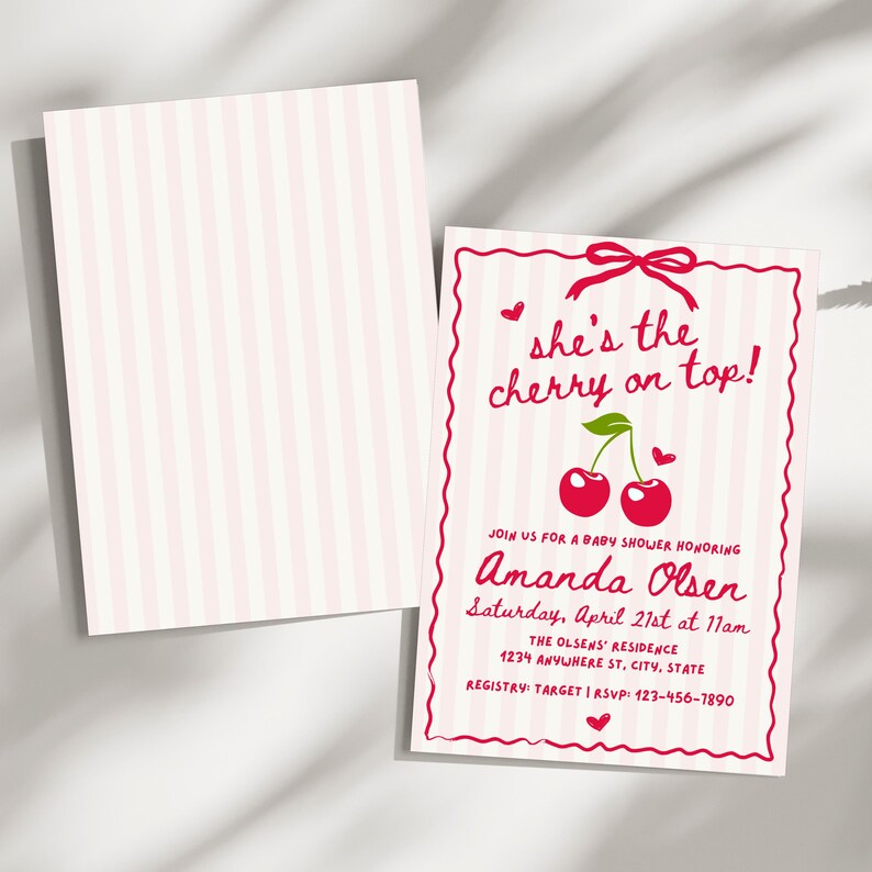she is the cherry on top baby shower invite editable template