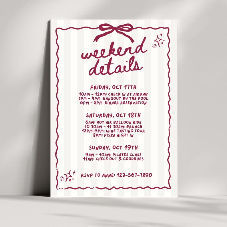 Vino Before Vows Bachelorette Party Invite and Weekend Itinerary