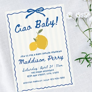 Ciao Baby Shower Invite, Ciao Bambino/Bambina, Italian Baby Shower Invitation, Baby Brunch, Canva Template, Italy Theme Instant Download